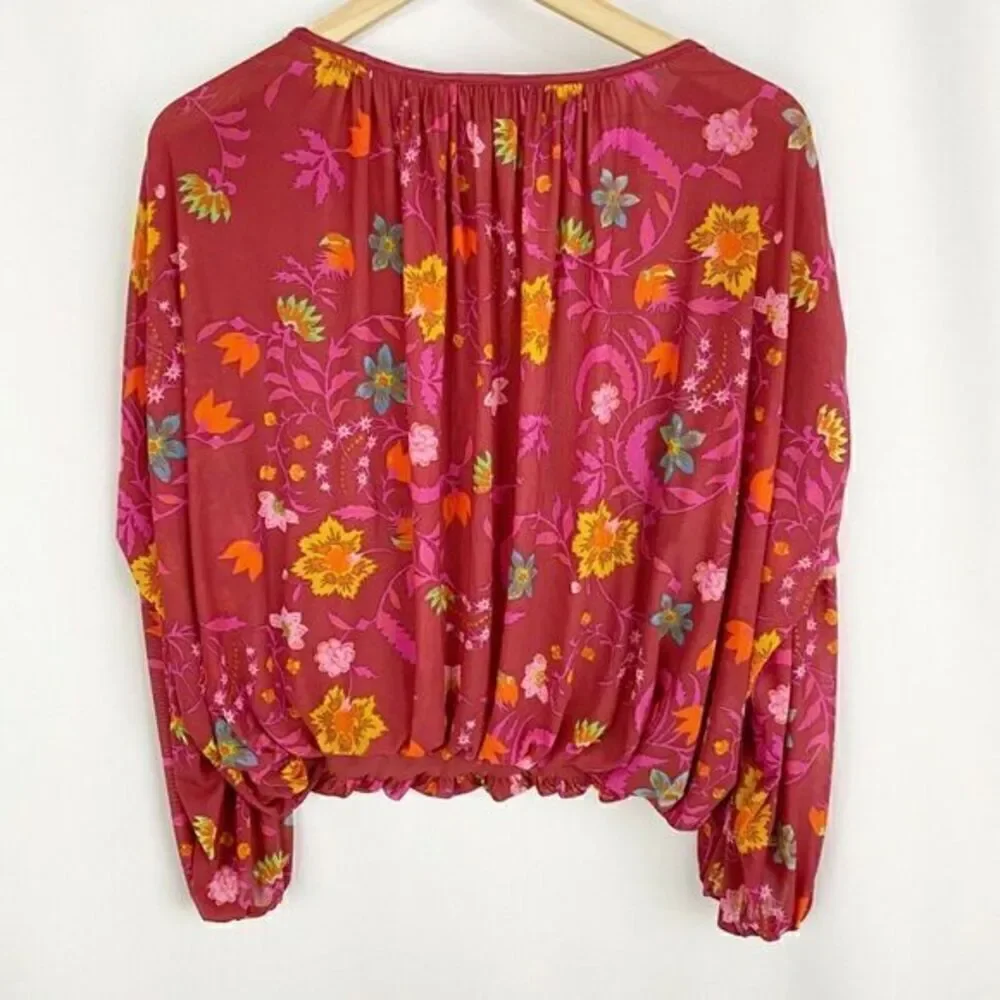 Free People Floral Wildflower Honey Blouse‎ Top Berry Combo Extra Small